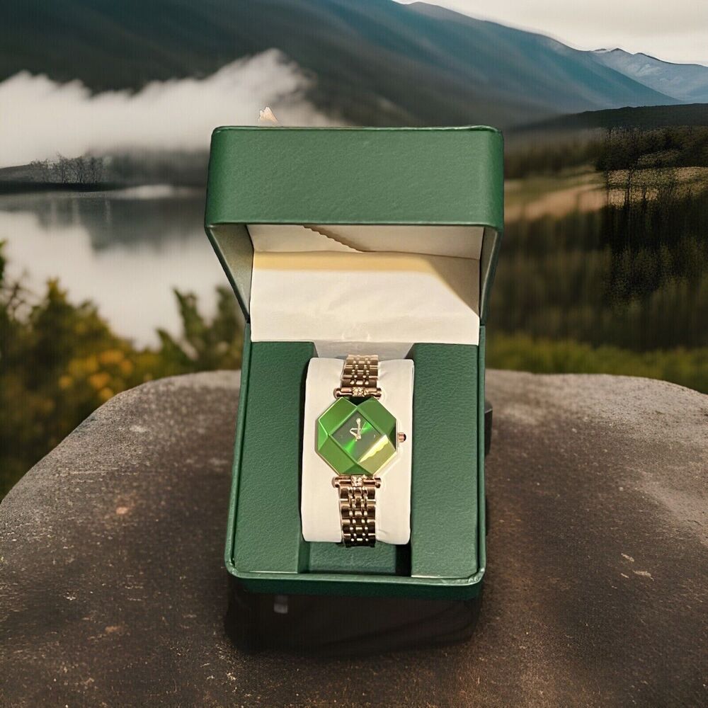 Podegar Elegant Quartz Wristwatch Mesh Belt Gold Watch Octagonal Dial NIB